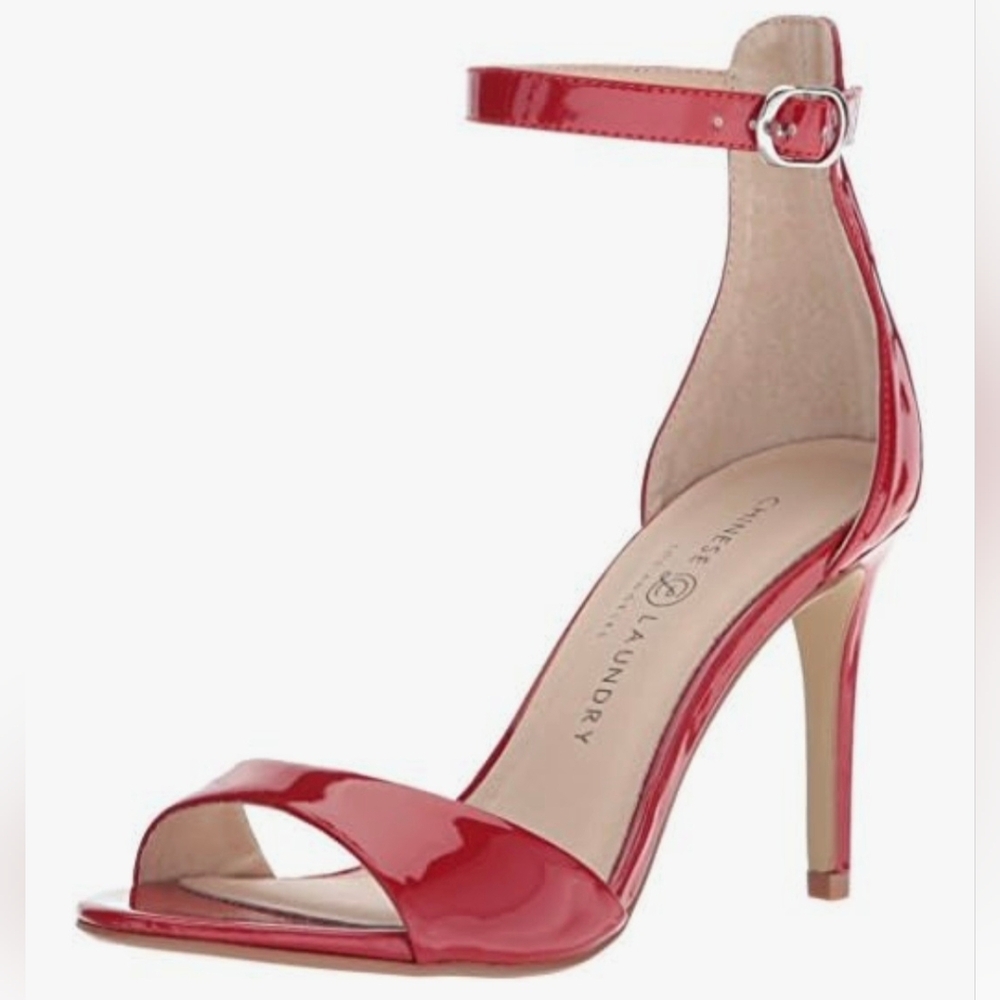 CHINESE LAUNDRY Simone Ankle Strap Heeled Sandal | 7 | Red Patent | Minimal